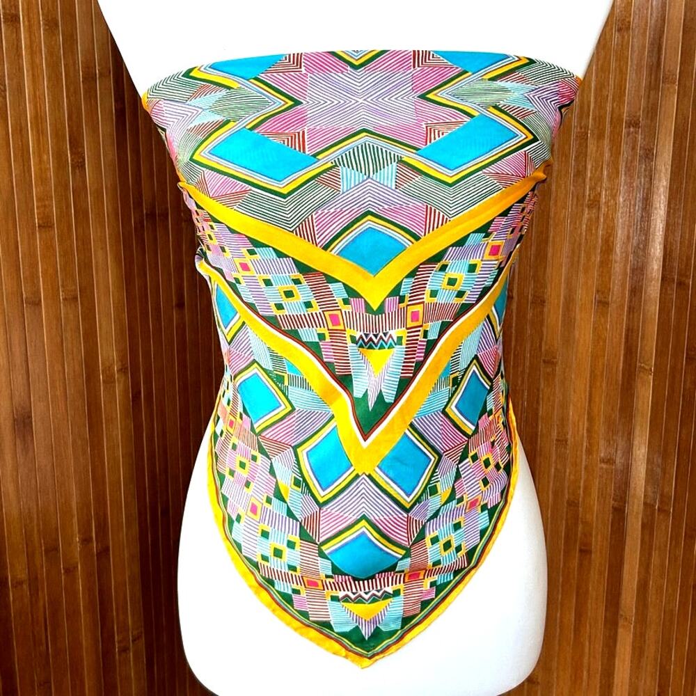 Vintage Geometric Abstract Silk Scarf Colorful 26 x 26